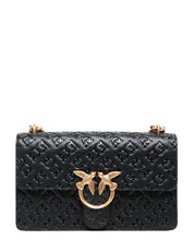 BORSA PINKO NERA LOVE BAG CLASSIC ONE IN PELLE LOGATA CON FIBBIA LOVE BIRDS E CATENA ORO