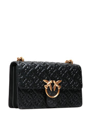 BORSA PINKO NERA LOVE BAG CLASSIC ONE IN PELLE LOGATA CON FIBBIA LOVE BIRDS E CATENA ORO