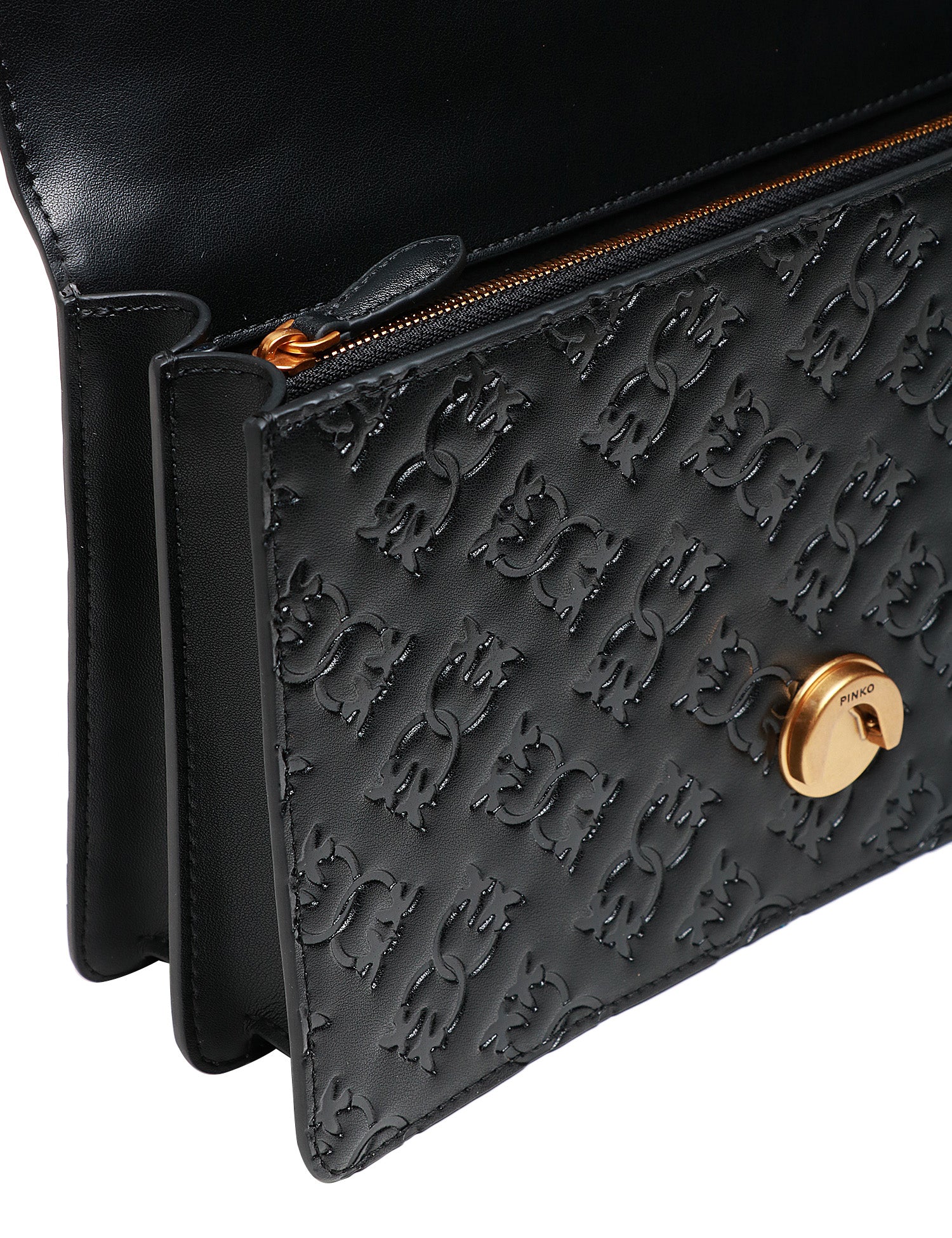 BORSA PINKO NERA LOVE BAG CLASSIC ONE IN PELLE LOGATA CON FIBBIA LOVE BIRDS E CATENA ORO
