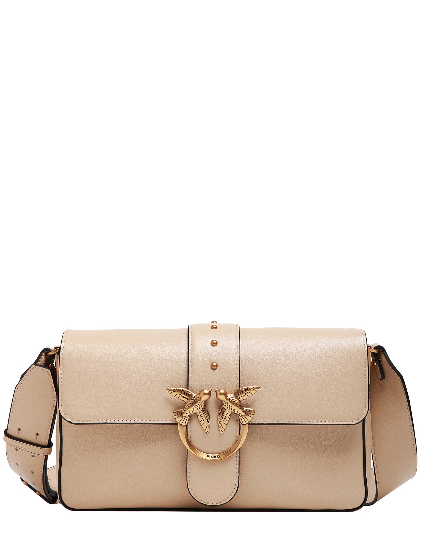 BORSA PINKO LOVE BAG SLOUCHY BEIGE CON FIBBIA LOVE BIRDS IN METALLO GOLD E SPALLACCIO IN PELLE