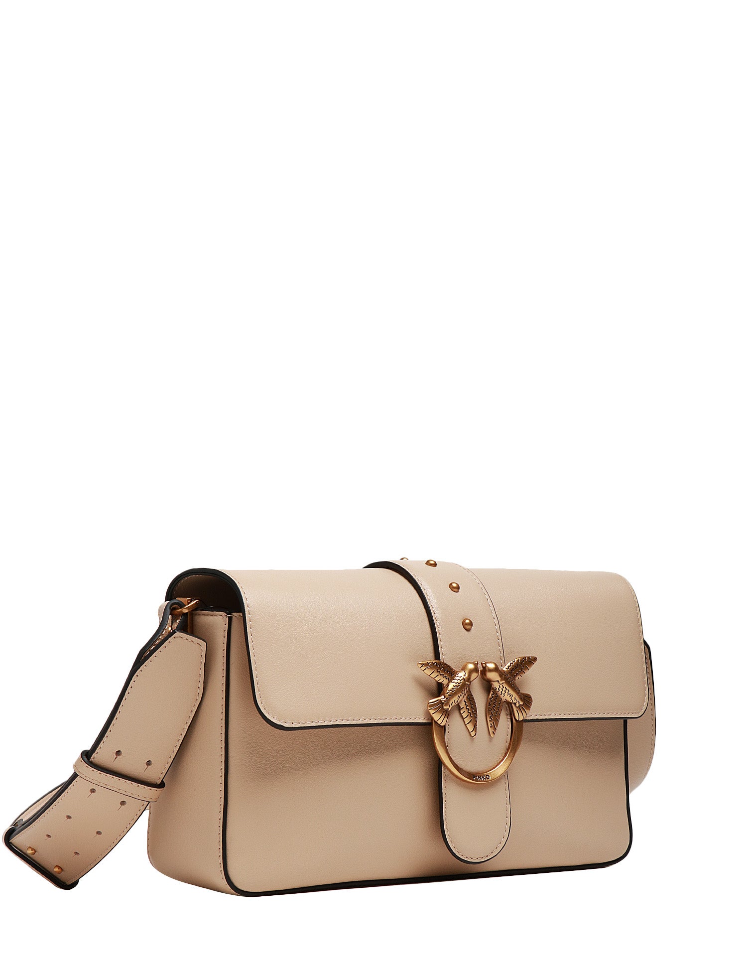 BORSA PINKO LOVE BAG SLOUCHY BEIGE CON FIBBIA LOVE BIRDS IN METALLO GOLD E SPALLACCIO IN PELLE