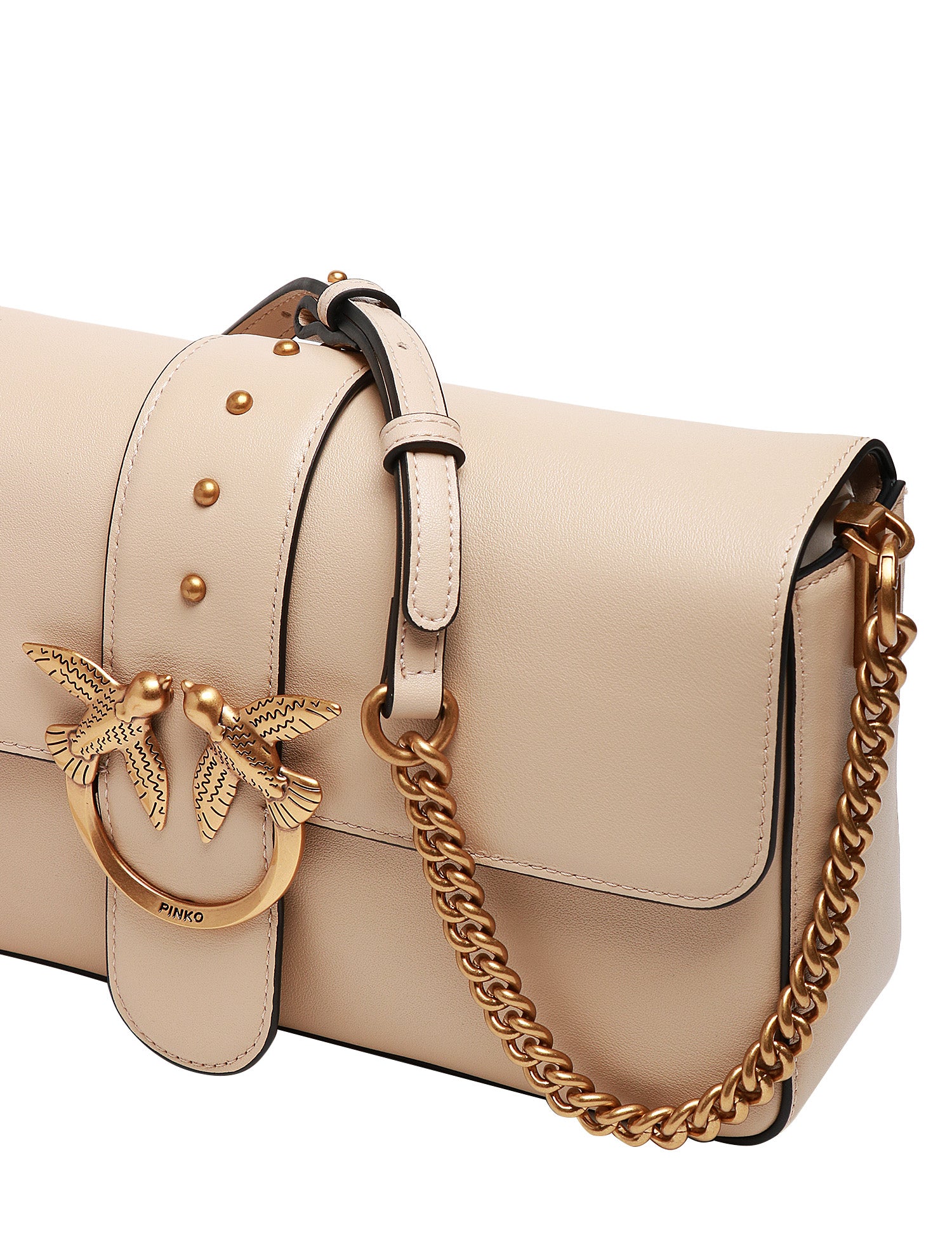 BORSA PINKO LOVE BAG SLOUCHY BEIGE CON FIBBIA LOVE BIRDS IN METALLO GOLD E SPALLACCIO IN PELLE