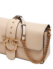 BORSA PINKO LOVE BAG SLOUCHY BEIGE CON FIBBIA LOVE BIRDS IN METALLO GOLD E SPALLACCIO IN PELLE