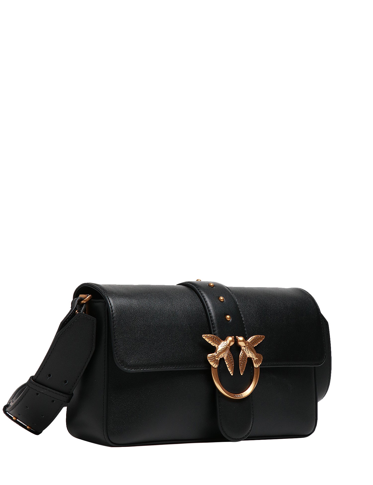 BORSA PINKO LOVE BAG SLOUCHY NERA CON FIBBIA LOVE BIRDS GOLD E SPALLACCIO IN PELLE