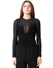 BODY PINKO BECCACCIA NERO A MANICA LUNGA CON TRAMA SEMITRASPARENTE ED EFFETTO BUSTIER