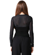 BODY PINKO BECCACCIA NERO A MANICA LUNGA CON TRAMA SEMITRASPARENTE ED EFFETTO BUSTIER