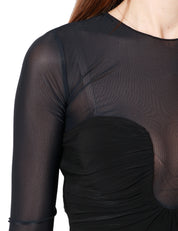 BODY PINKO BECCACCIA NERO A MANICA LUNGA CON TRAMA SEMITRASPARENTE ED EFFETTO BUSTIER