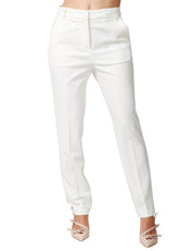 PANTALONE DONNA PINKO BELLO BIANCO CIGARETTE-FIT IN TESSUTO TECNICO DI VISCOSA LAVORATO PUNTO STOFFA