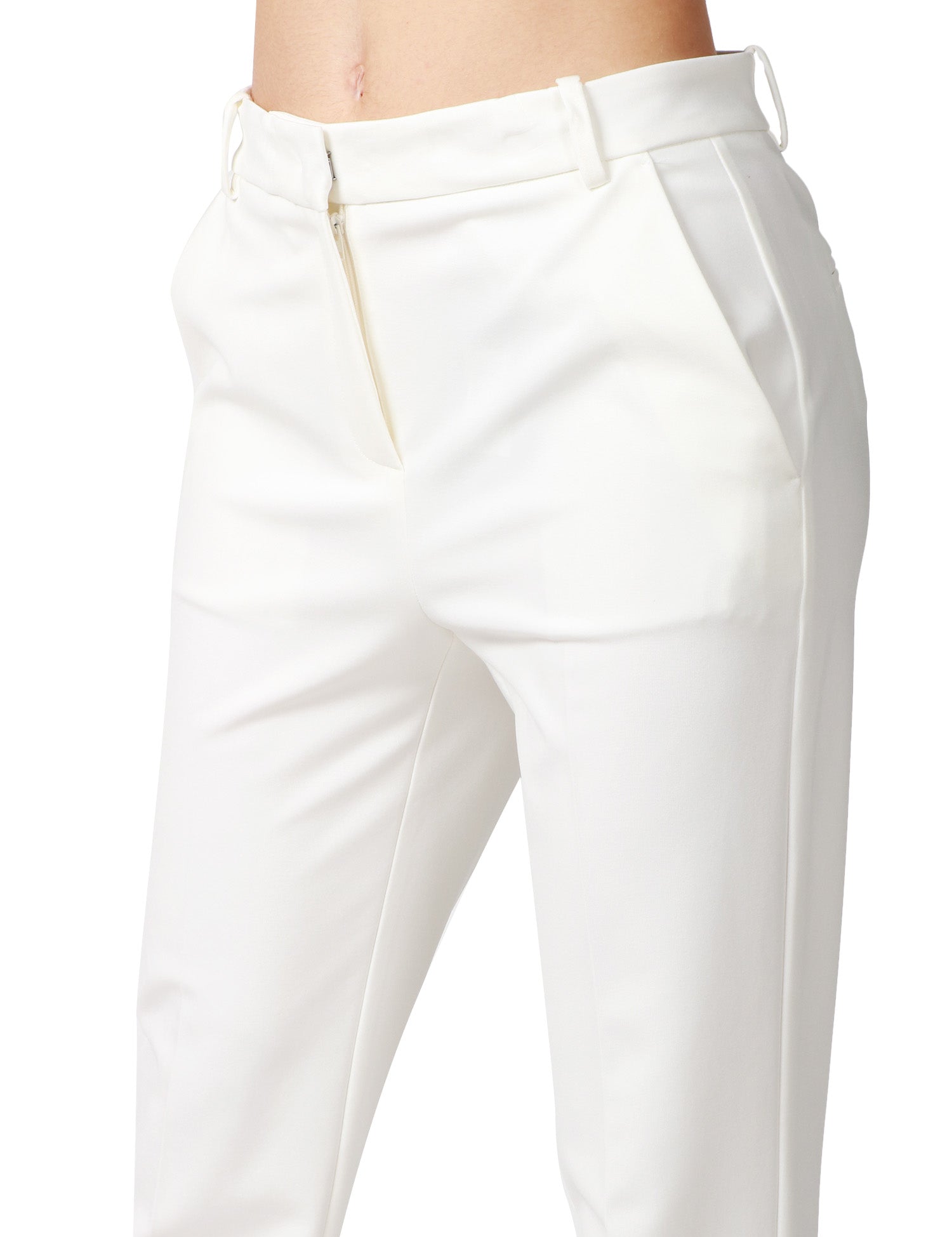 PANTALONE DONNA PINKO BELLO BIANCO CIGARETTE-FIT IN TESSUTO TECNICO DI VISCOSA LAVORATO PUNTO STOFFA