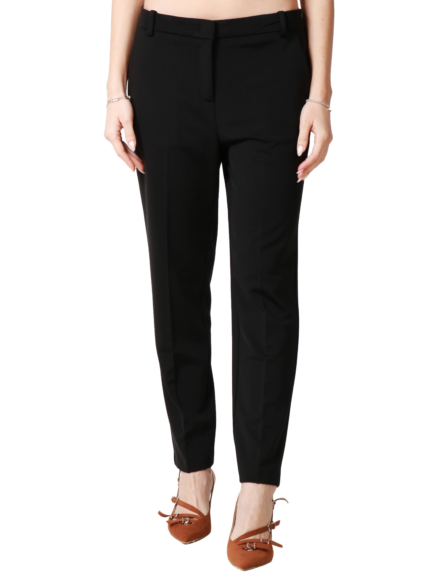 PANTALONE DONNA PINKO NERO "BELLO" CIGARETTE-FIT IN PUNTO STOFFA