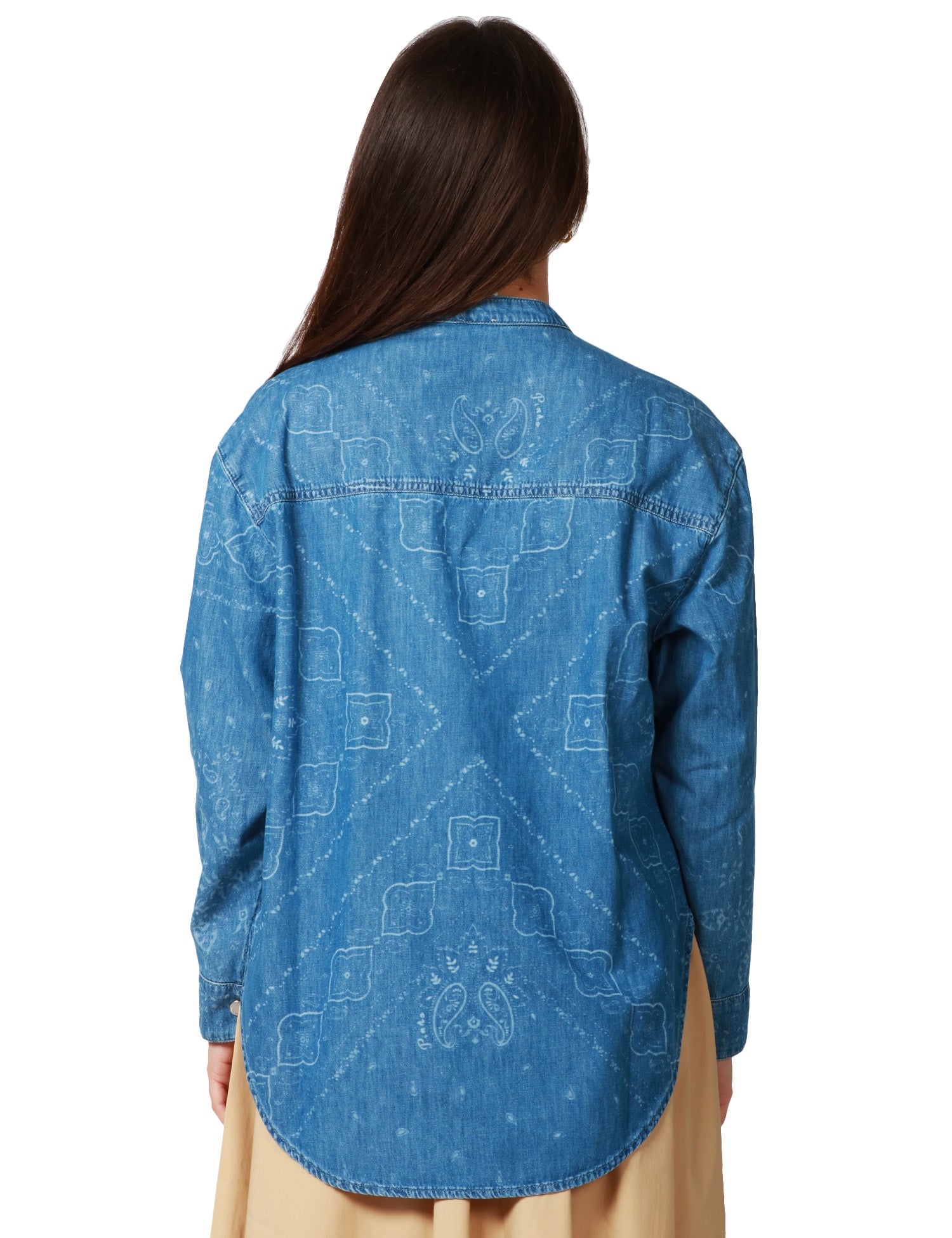 BLUSA DONNA PINKO BENGASI DENIM LEGGERO CON STAMPA BANDANA ALL-OVER E VOLUME BOXY