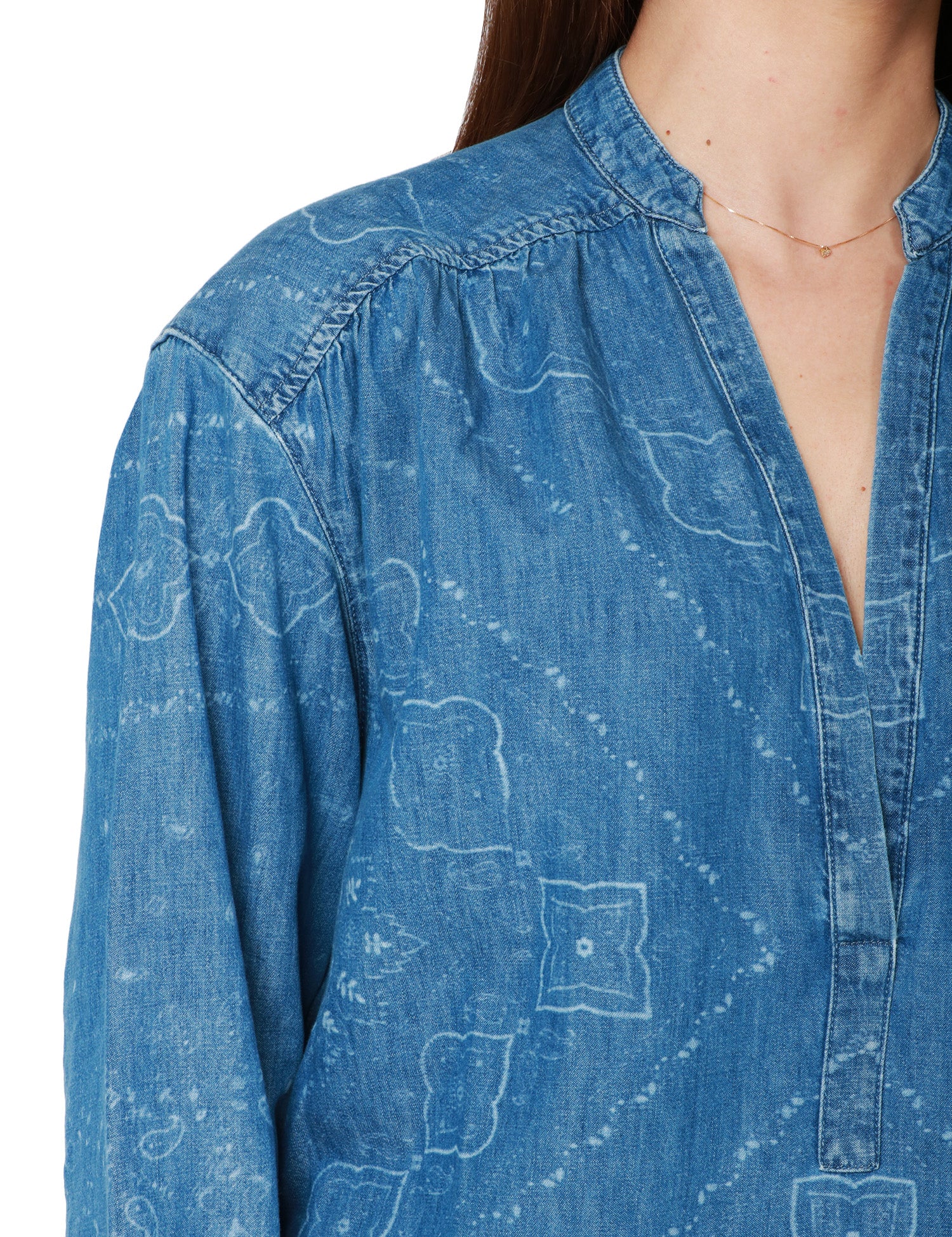 BLUSA DONNA PINKO BENGASI DENIM LEGGERO CON STAMPA BANDANA ALL-OVER E VOLUME BOXY