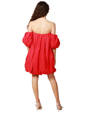ABITO DONNA PINKO BERT ROSSO IN POPELINE A PALLONCINO CON MANICHE CORTE REMOVIBILI E SPALLE SCOPERTE