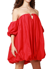 ABITO DONNA PINKO BERT ROSSO IN POPELINE A PALLONCINO CON MANICHE CORTE REMOVIBILI E SPALLE SCOPERTE