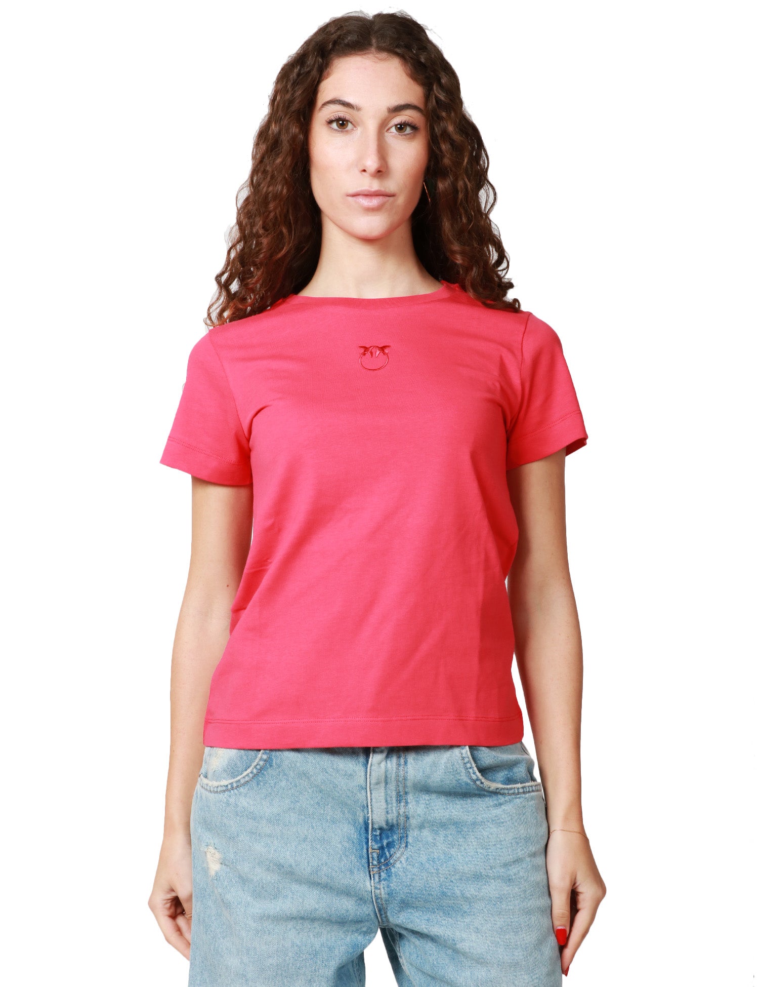 T-SHIRT DONNA PINKO BUSSOLOTTO ROSSO IN JERSEY CON LOGO LOVE BIRSD RICAMATO DAVANTI