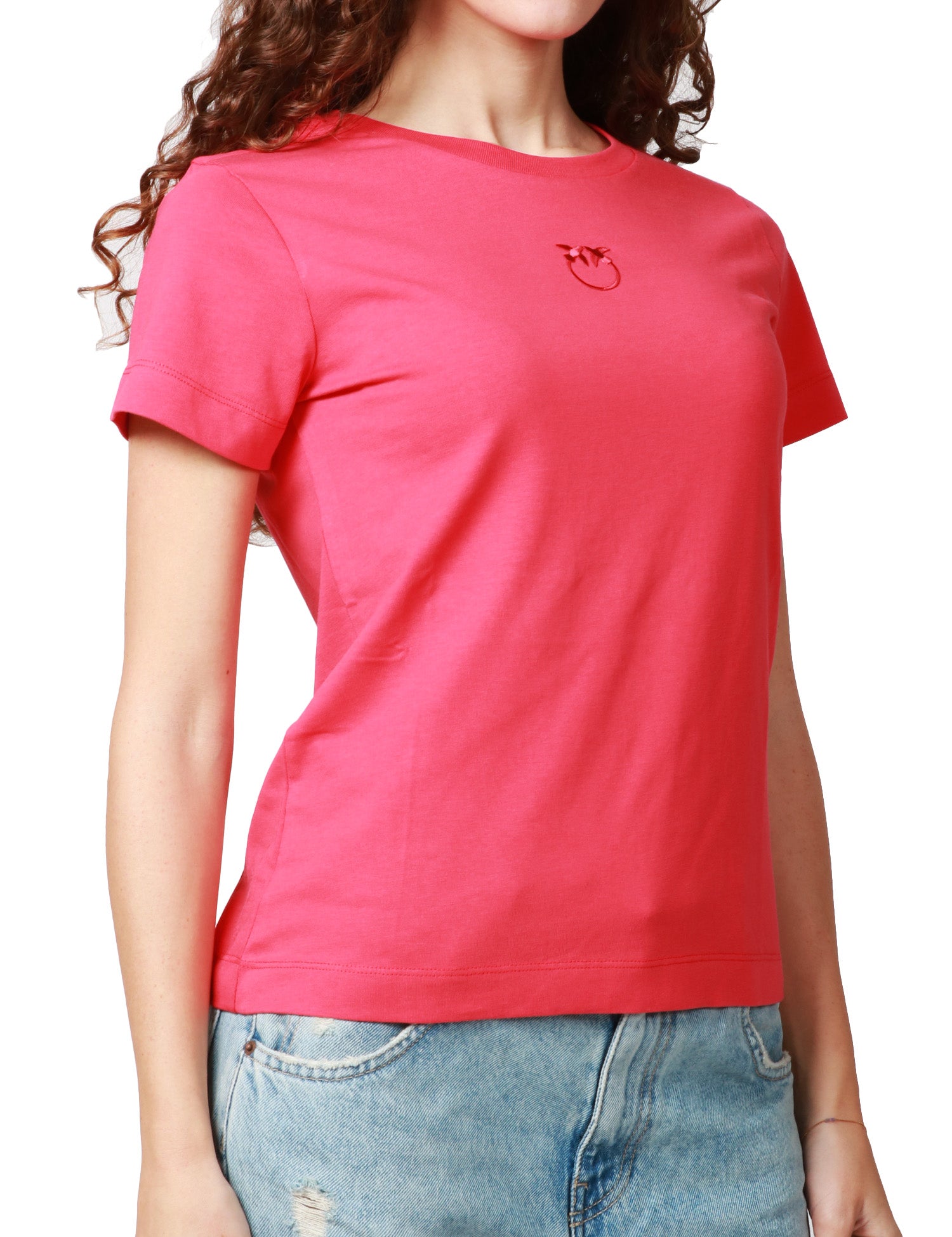 T-SHIRT DONNA PINKO BUSSOLOTTO ROSSO IN JERSEY CON LOGO LOVE BIRSD RICAMATO DAVANTI