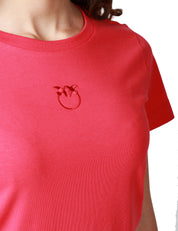 T-SHIRT DONNA PINKO BUSSOLOTTO ROSSO IN JERSEY CON LOGO LOVE BIRSD RICAMATO DAVANTI