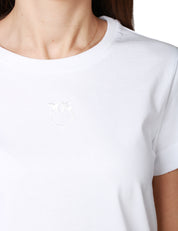T-SHIRT DONNA PINKO BIANCA GIROCOLLO IN JERSEY DI COTONE CON LOGO LOVE BIRDS RICAMATO DAVANTI