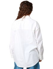 CAMICIA DONNA PINKO CAPIRAI BIANCA IN POPELINE DI COTONE CON STRASS SULLO SCOLLO A V