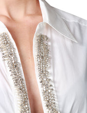 CAMICIA DONNA PINKO CAPIRAI BIANCA IN POPELINE DI COTONE CON STRASS SULLO SCOLLO A V