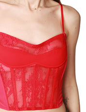 TOP BUSTINO PINKO CARDELLINO ROSSO IN PIZZO TRASPARENTE CON SPALLINE SOTTILI