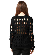 CARDIGAN DONNA PINKO CARLTON NERO IN VISCOSA CON LAVORAZIONE A TRECCE E TRAFORI