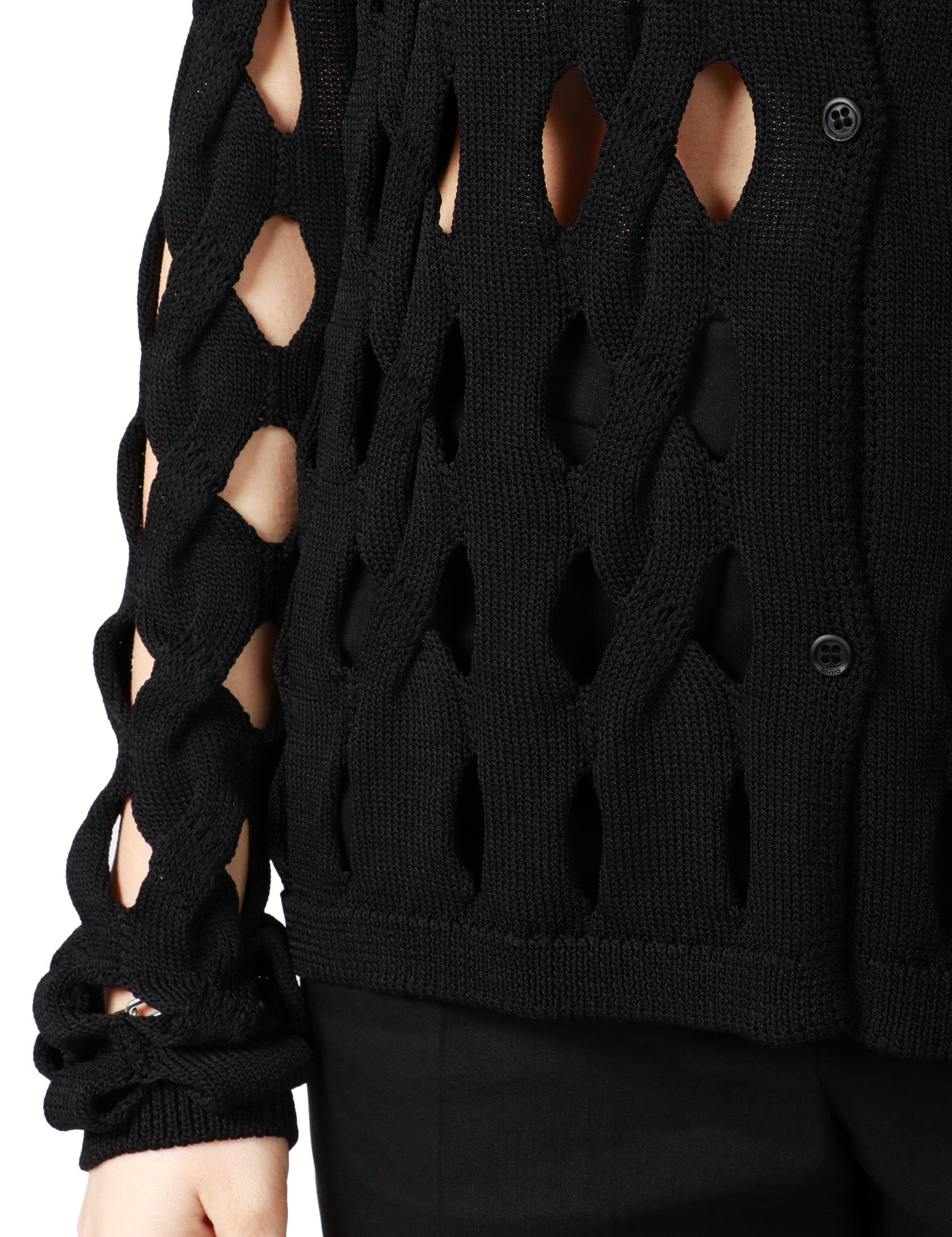 CARDIGAN DONNA PINKO CARLTON NERO IN VISCOSA CON LAVORAZIONE A TRECCE E TRAFORI