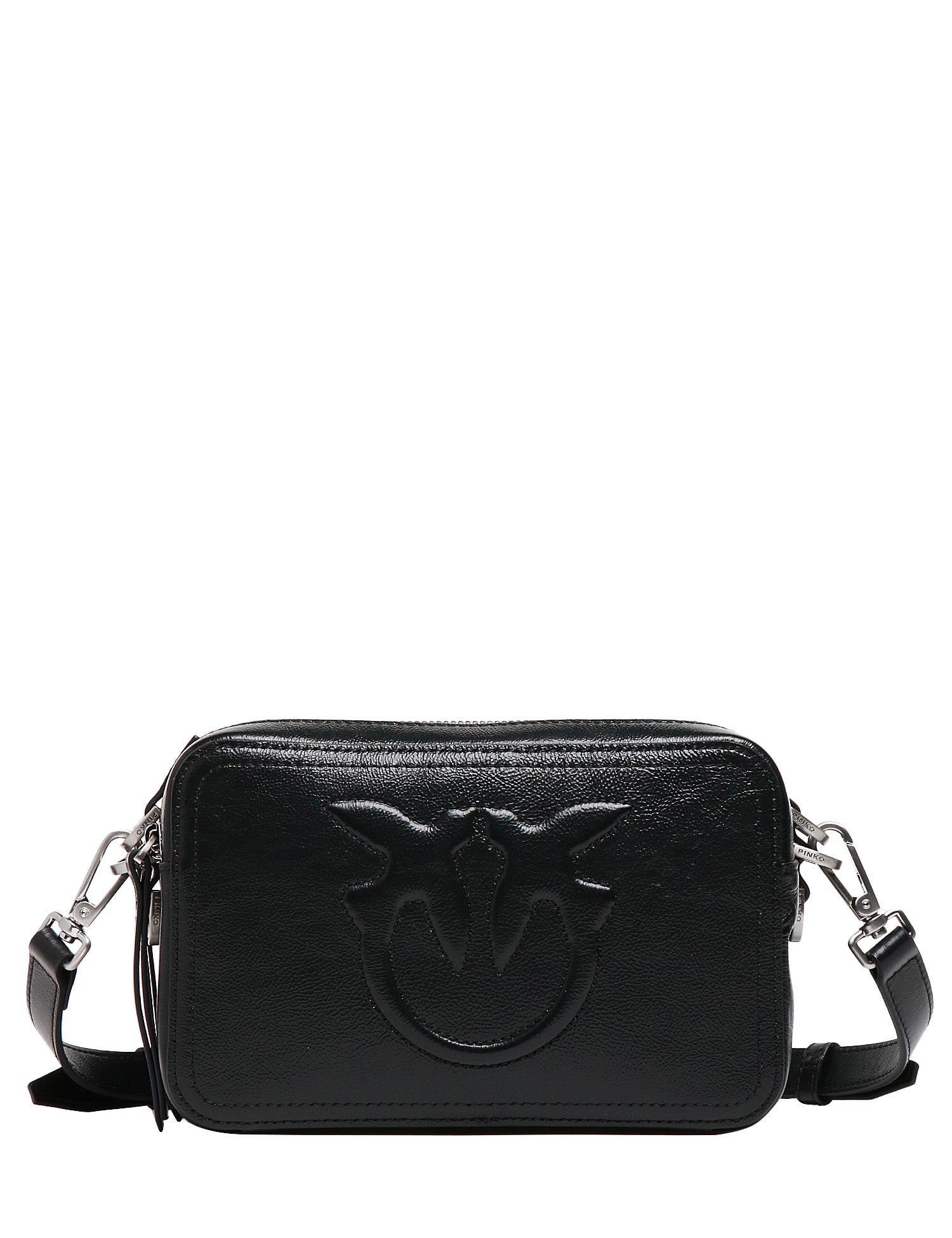 BORSA DONNA PINKO CARRIE NERA RETTANGOLARE IN PELLE GLOSSY CON MAXI LOGO IN RILIEVO