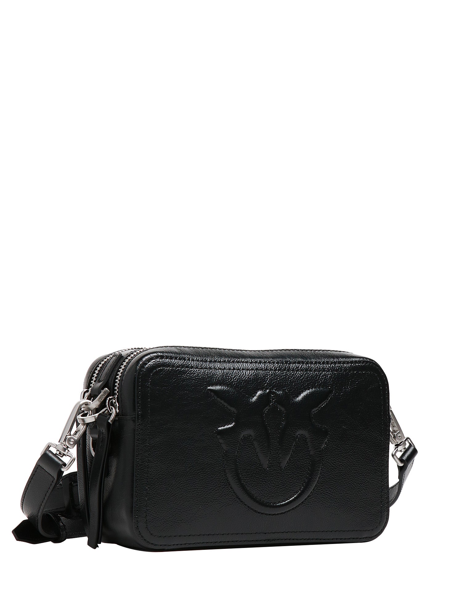 BORSA DONNA PINKO CARRIE NERA RETTANGOLARE IN PELLE GLOSSY CON MAXI LOGO IN RILIEVO