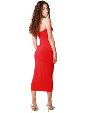 ABITO DONNA PINKO ROSSO "CENERINO" LONGUETTE CON SCOLLO SAGOMATO E DRAPPEGGI