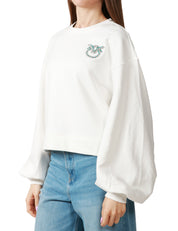 FELPA DONNA PINKO CERESOLE BIANCA CON RICAMO LOGO GIOIELLO E MANICHE AMPIE