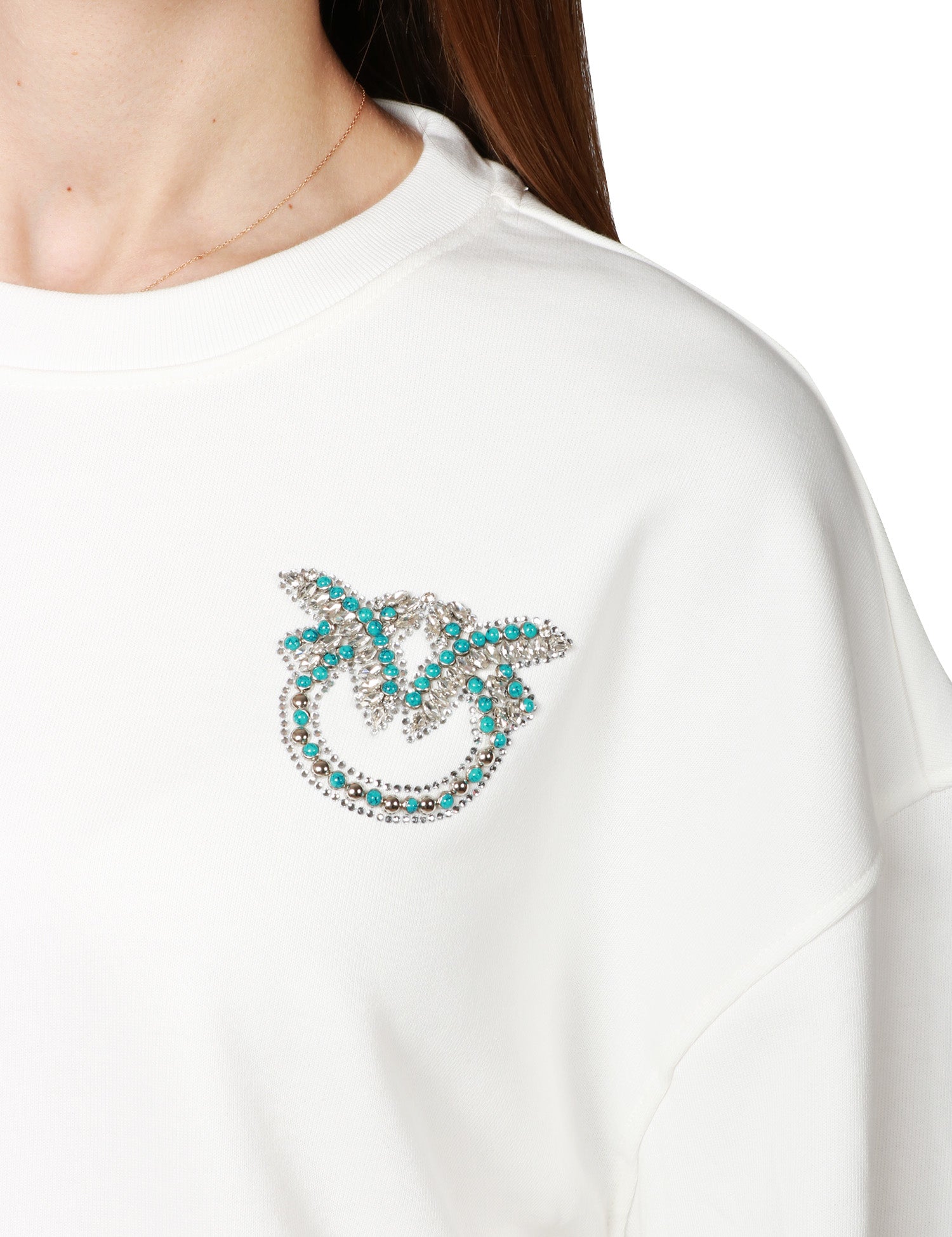 FELPA DONNA PINKO CERESOLE BIANCA CON RICAMO LOGO GIOIELLO E MANICHE AMPIE