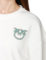FELPA DONNA PINKO CERESOLE BIANCA CON RICAMO LOGO GIOIELLO E MANICHE AMPIE