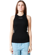 TOP DONNA PINKO DISTINTO NERO CON SCOLLO VOGATORE E PICCOLA STAMPA LOGO CENTRALE