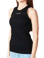TOP DONNA PINKO DISTINTO NERO CON SCOLLO VOGATORE E PICCOLA STAMPA LOGO CENTRALE