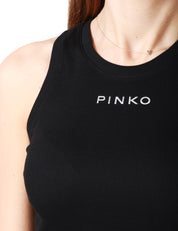 TOP DONNA PINKO DISTINTO NERO CON SCOLLO VOGATORE E PICCOLA STAMPA LOGO CENTRALE