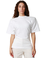 T-SHIRT DONNA PINKO DYLAN BIANCA CON MANICA VOLUMINOSA, SPALLA IMBOTTITA E CINTURINA IN VITA