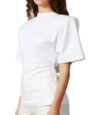 T-SHIRT DONNA PINKO DYLAN BIANCA CON MANICA VOLUMINOSA, SPALLA IMBOTTITA E CINTURINA IN VITA