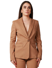 GIACCA DONNA PINKO EQUILIBRATO MARRONE MONOPETTO SFIANCATA IN MISTO LINO STRETCH