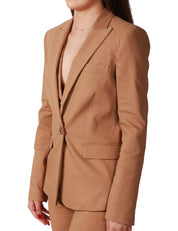 GIACCA DONNA PINKO EQUILIBRATO MARRONE MONOPETTO SFIANCATA IN MISTO LINO STRETCH
