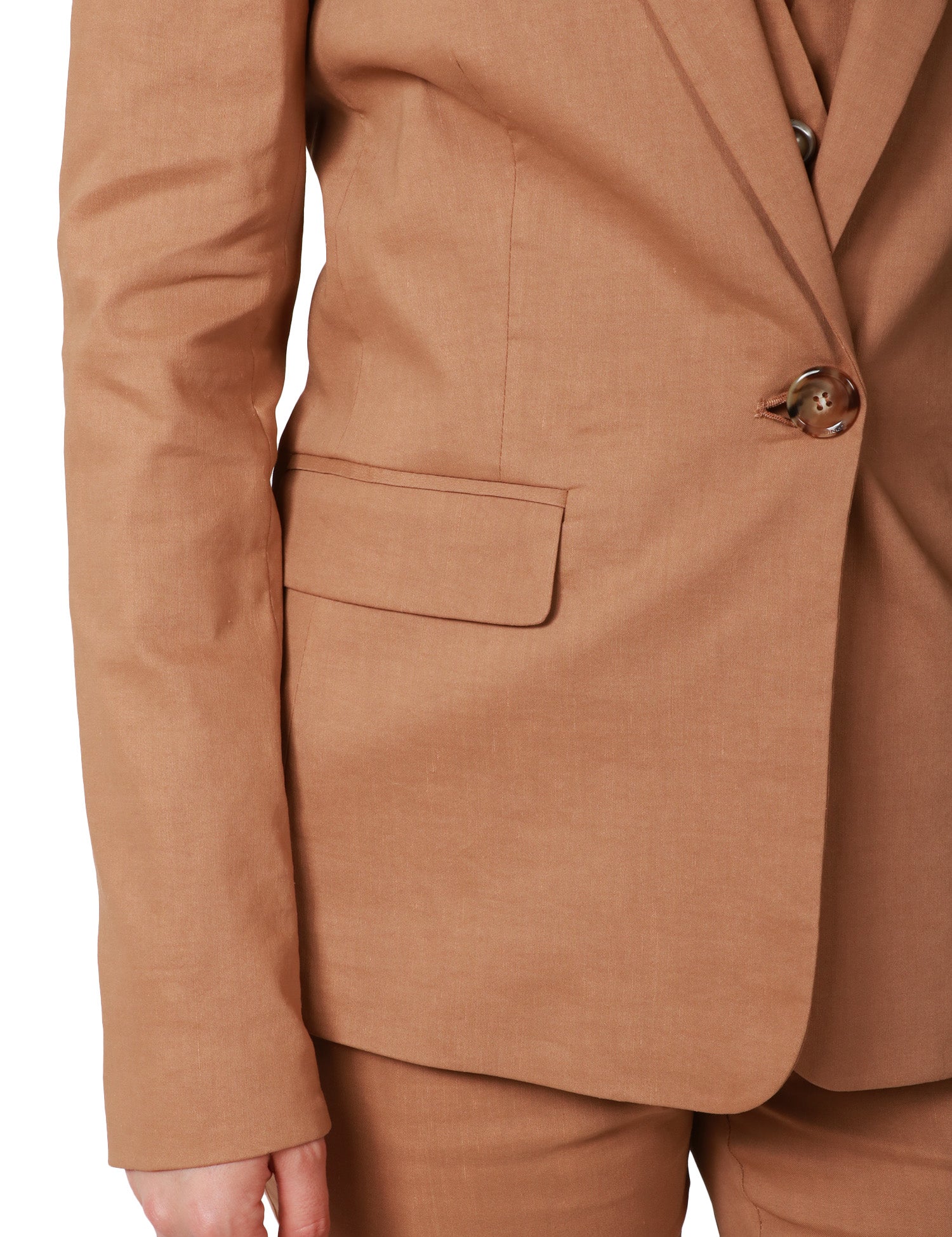 GIACCA DONNA PINKO EQUILIBRATO MARRONE MONOPETTO SFIANCATA IN MISTO LINO STRETCH