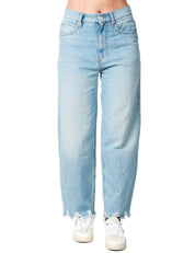 JEANS DONNA PINKO ESTELLE DENIM CHIARO CON GAMBA ARROTONDATA E ORLI SFRANGIATI