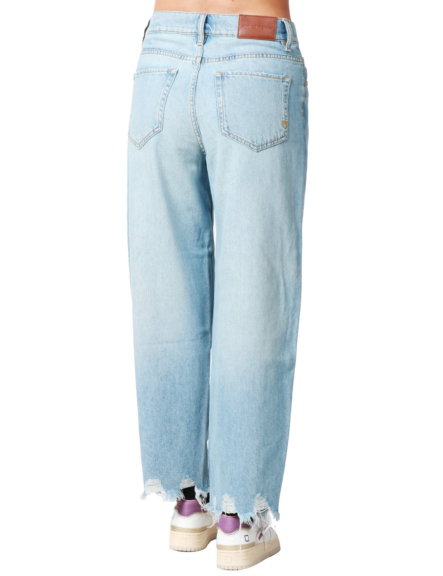 JEANS DONNA PINKO ESTELLE DENIM CHIARO CON GAMBA ARROTONDATA E ORLI SFRANGIATI