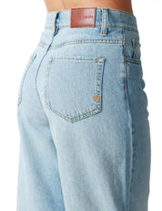 JEANS DONNA PINKO ESTELLE DENIM CHIARO CON GAMBA ARROTONDATA E ORLI SFRANGIATI