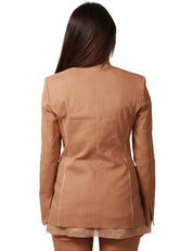 GIACCA DONNA PINKO GALLINA MARRONE MONOPETTO IN LINO STRETCH CON PROFILI IN ORGANZA DI SETA
