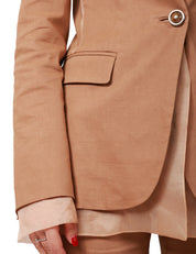 GIACCA DONNA PINKO GALLINA MARRONE MONOPETTO IN LINO STRETCH CON PROFILI IN ORGANZA DI SETA