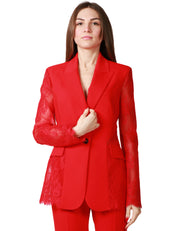 GIACCA DONNA PINKO GRUCCIONE ROSSA MONOPETTO IN PIZZO FLOREALE E TESSUTO MONOCHROME