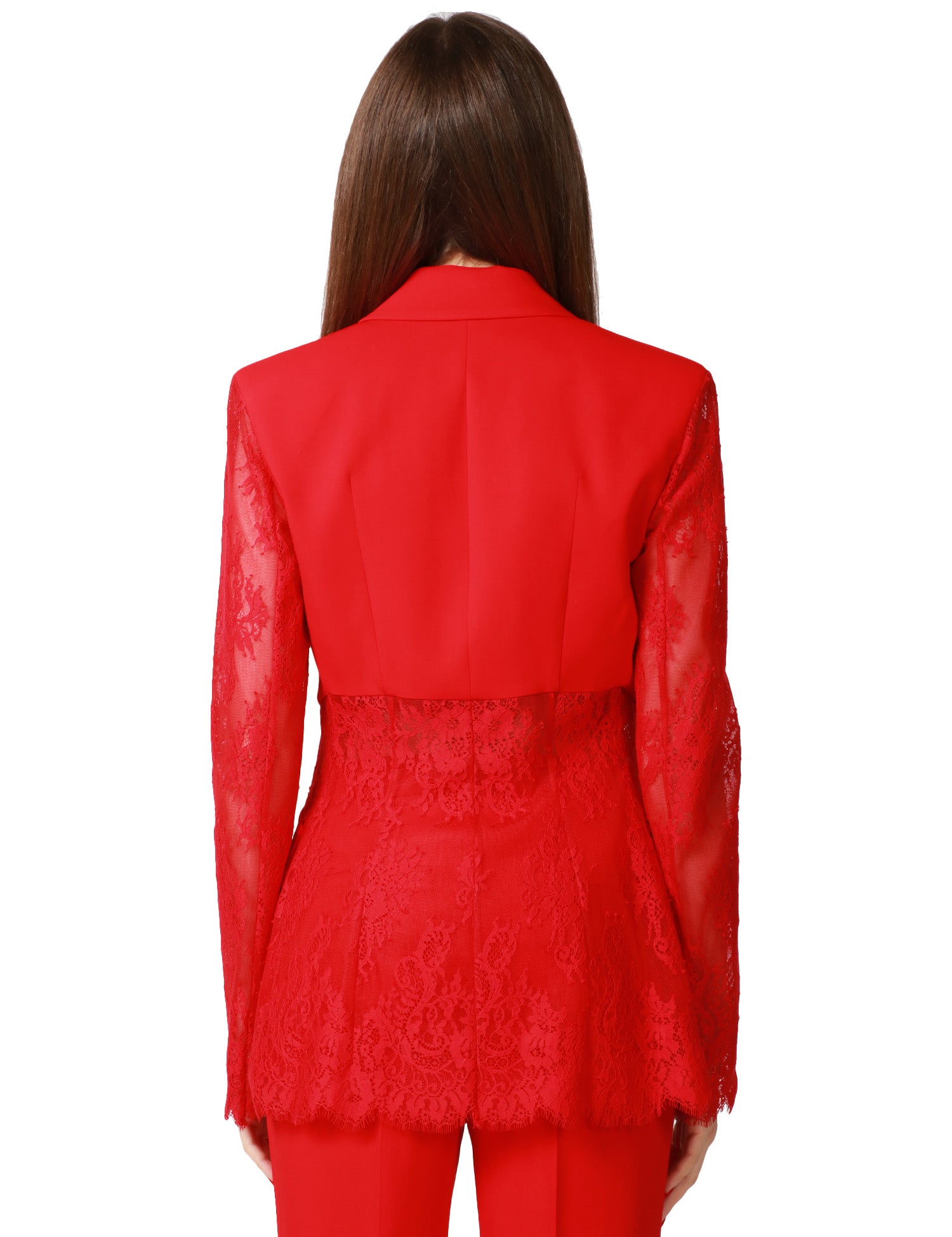 GIACCA DONNA PINKO GRUCCIONE ROSSA MONOPETTO IN PIZZO FLOREALE E TESSUTO MONOCHROME