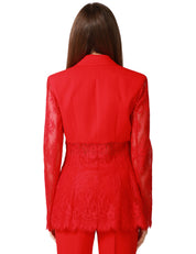 GIACCA DONNA PINKO GRUCCIONE ROSSA MONOPETTO IN PIZZO FLOREALE E TESSUTO MONOCHROME