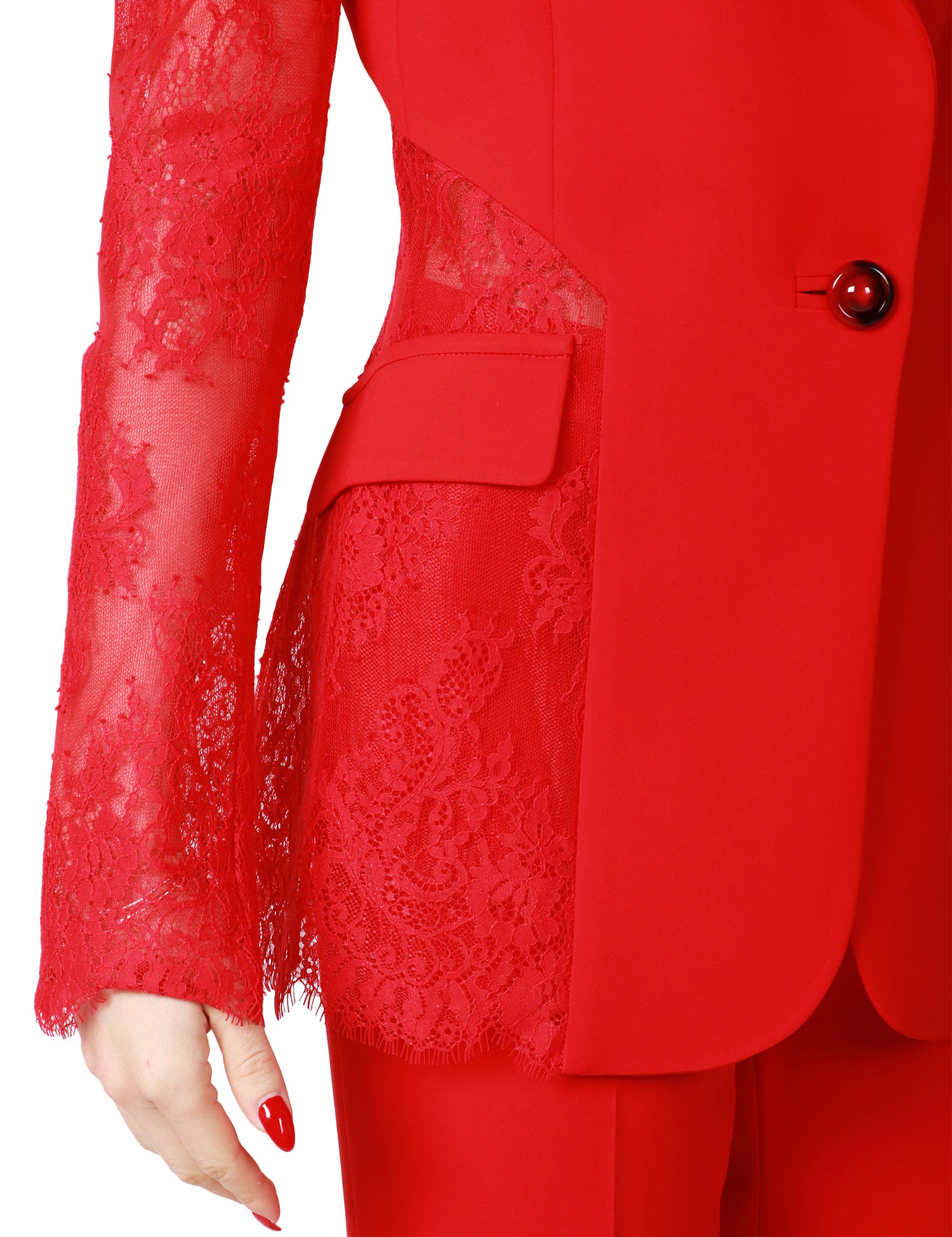 GIACCA DONNA PINKO GRUCCIONE ROSSA MONOPETTO IN PIZZO FLOREALE E TESSUTO MONOCHROME